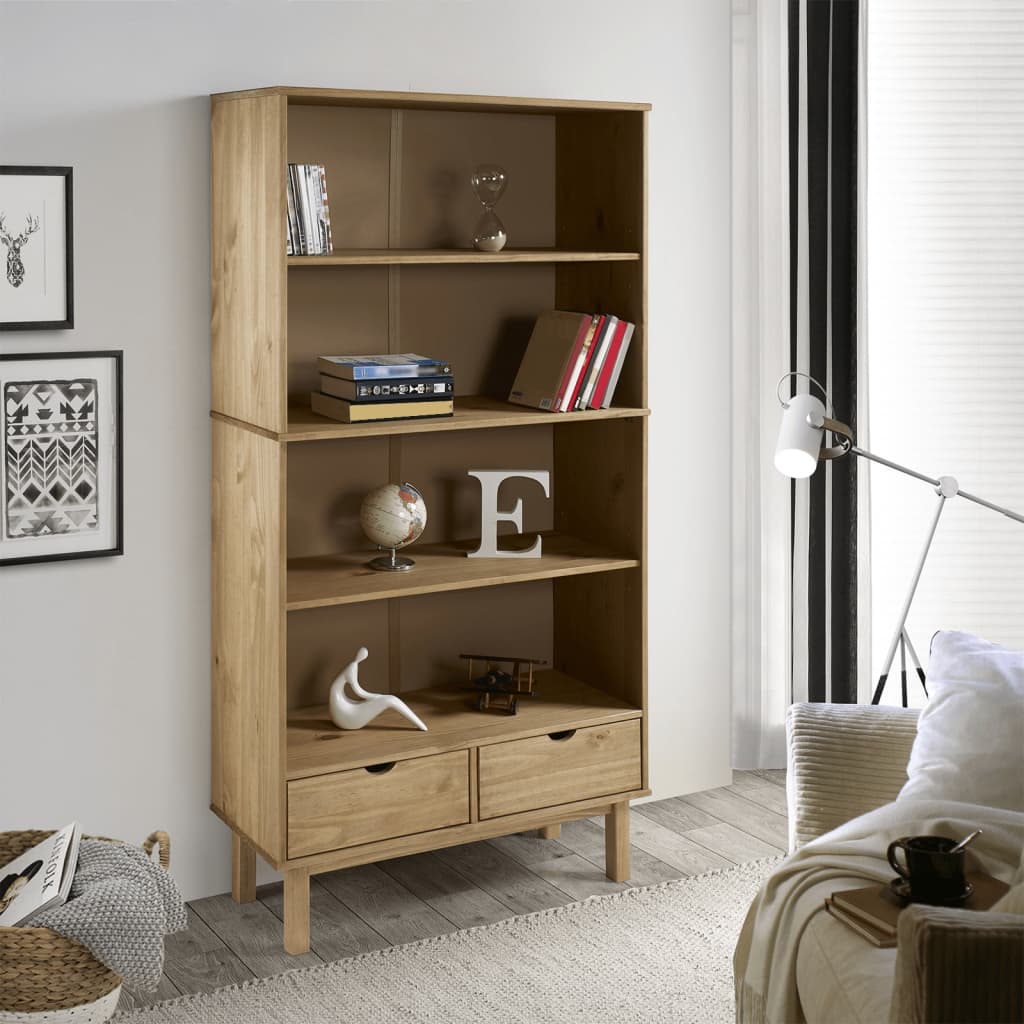 Berkfield Bookcase OTTA with 2 Drawers Brown Solid Wood Pine