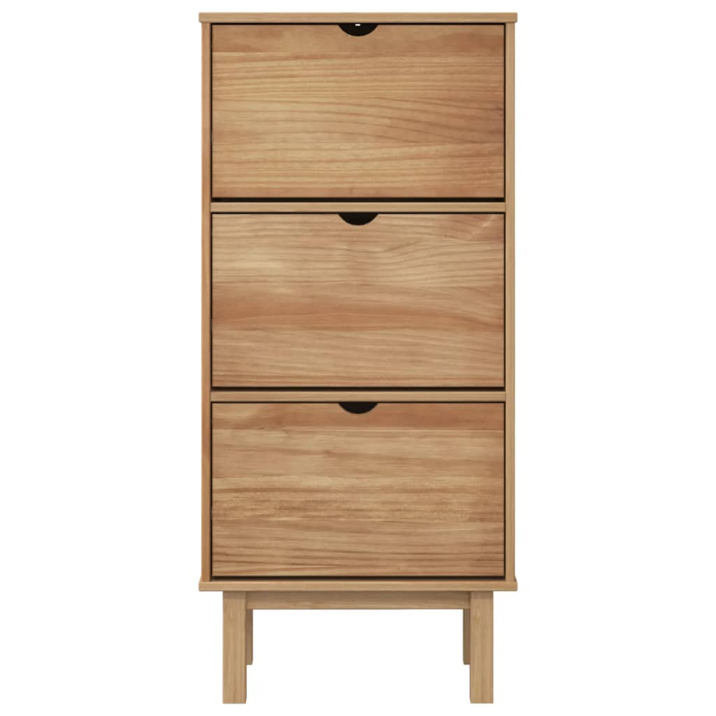 Berkfield Shoe Cabinet OTTA with 3 Drawers Brown Solid Wood Pine