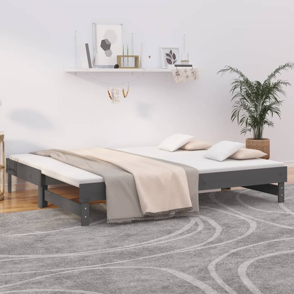 Berkfield Pull-out Day Bed Grey 2x(90x200) cm Solid Wood Pine