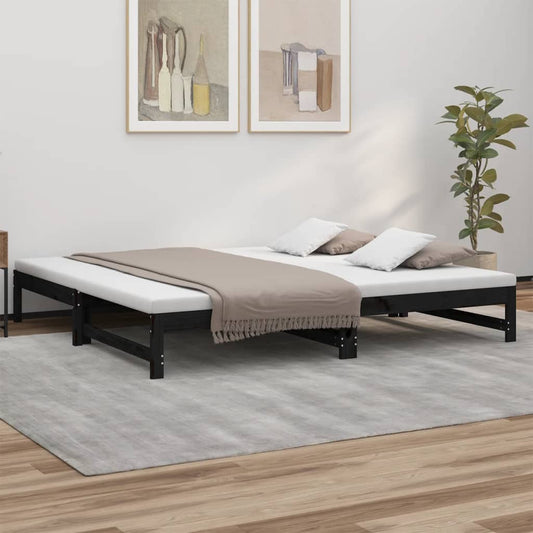 Berkfield Pull-out Day Bed Black 2x(90x200) cm Solid Wood Pine