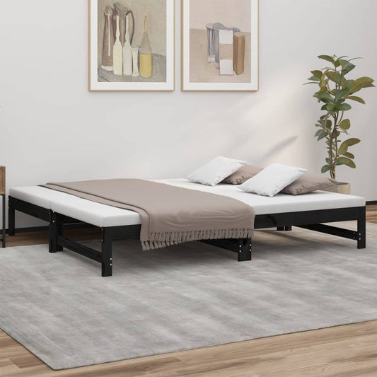 Berkfield Pull-out Day Bed Black 2x(90x190) cm Solid Wood Pine