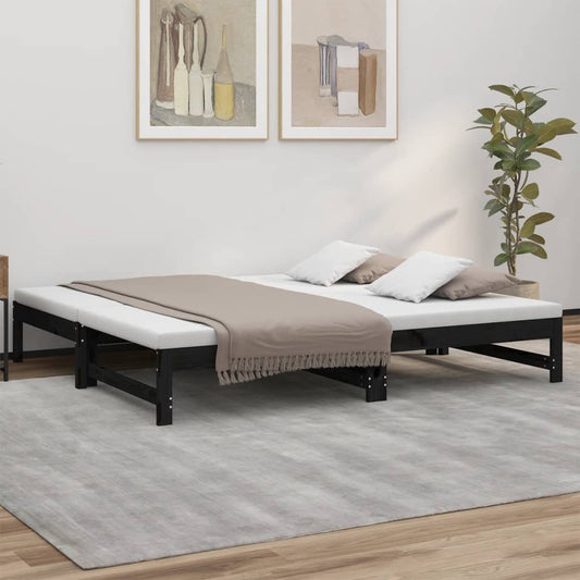 Berkfield Pull-out Day Bed Black 2x(75x190) cm Solid Wood Pine