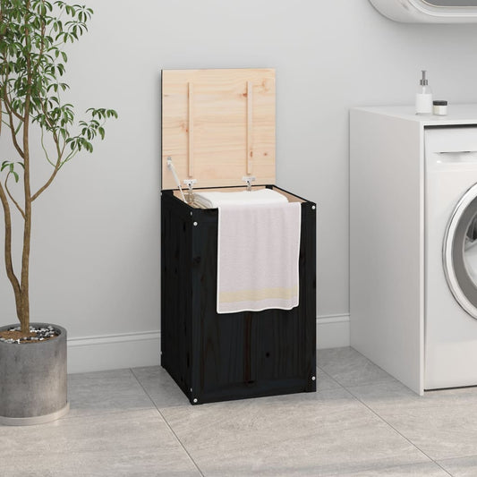 Berkfield Laundry Box Black 44x44x66 cm Solid Wood Pine