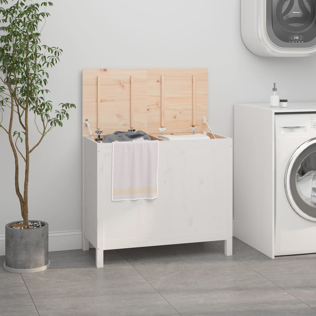 Berkfield Laundry Box White 88.5x44x76 cm Solid Wood Pine
