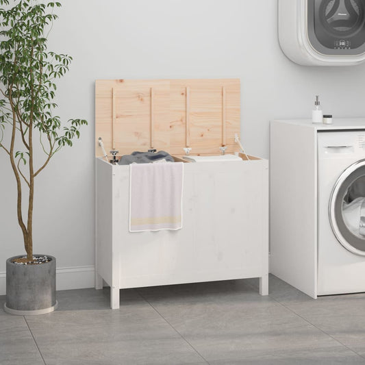 Berkfield Laundry Box White 88.5x44x76 cm Solid Wood Pine