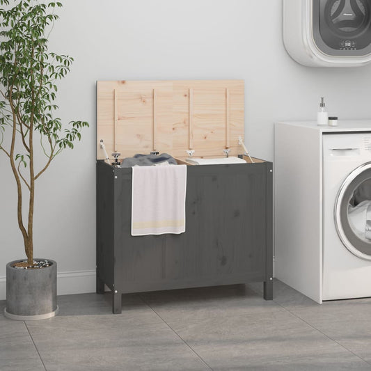 Berkfield Laundry Box Grey 88.5x44x76 cm Solid Wood Pine