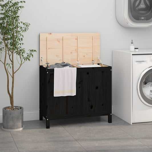 Berkfield Laundry Box Black 88.5x44x76 cm Solid Wood Pine