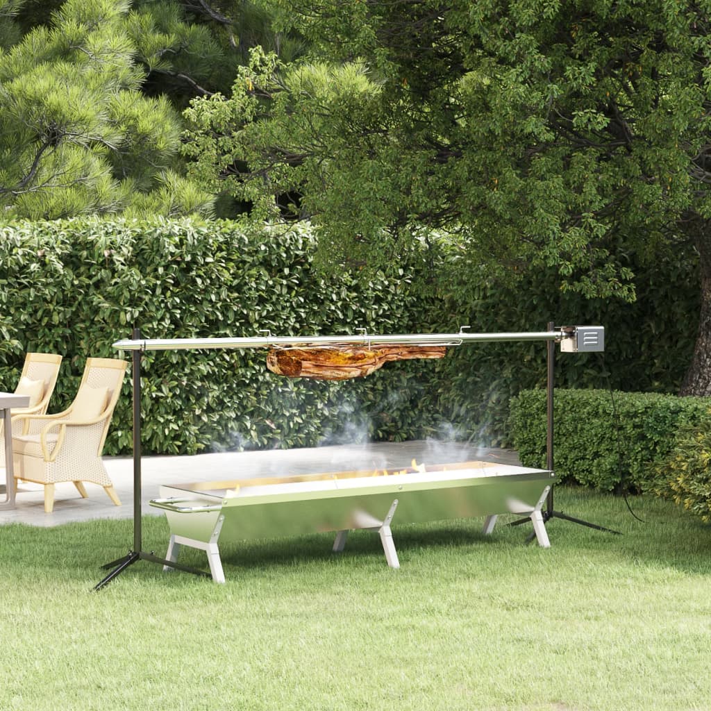 Berkfield BBQ Tray Silver 158x42x31 cm Stainless Steel