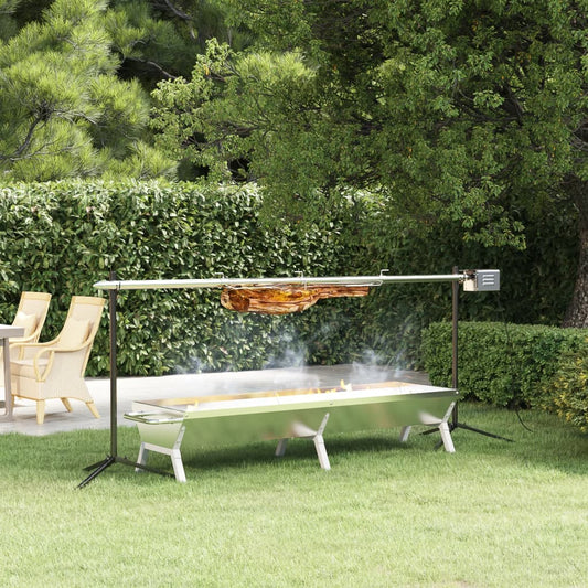 Berkfield BBQ Tray Silver 158x42x31 cm Stainless Steel