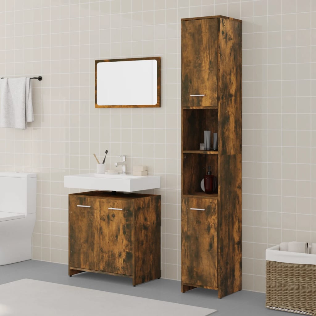Berkfield 3 Piece Bathroom Furniture Set Smoked Oak Engineered Wood