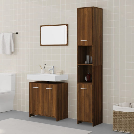 Berkfield 3 Piece Bathroom Furniture Set Brown Oak Engineered Wood