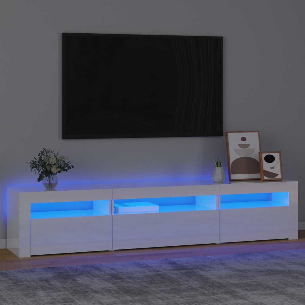 Berkfield TV Cabinet with LED Lights High Gloss White 195x35x40 cm