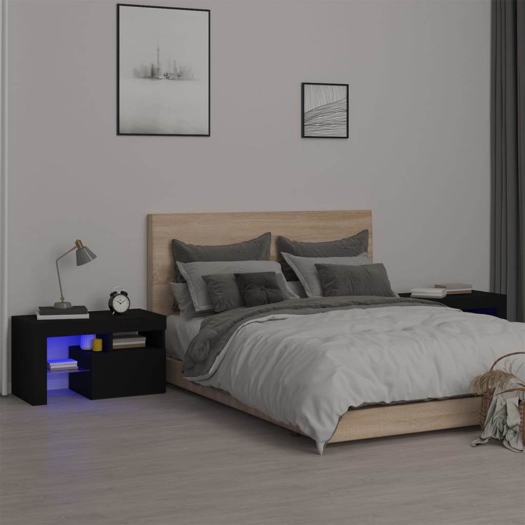 Berkfield Bedside Cabinets 2 pcs with LED Lights Black 70x36.5x40 cm