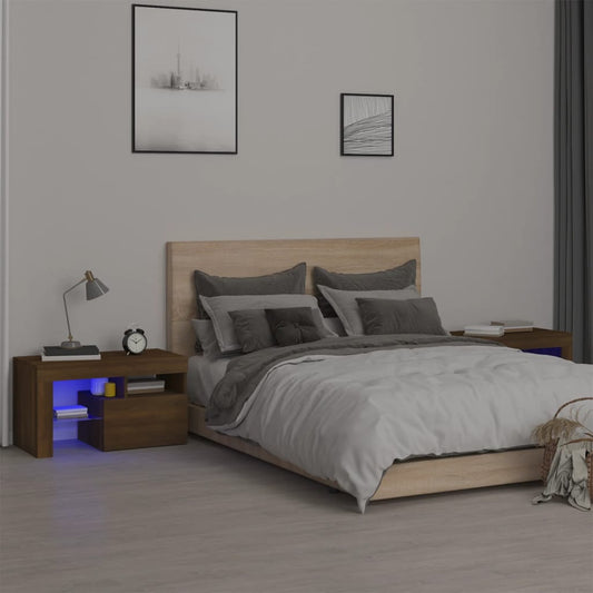 Berkfield Bedside Cabinets 2 pcs with LED Lights Brown Oak 70x36.5x40 cm