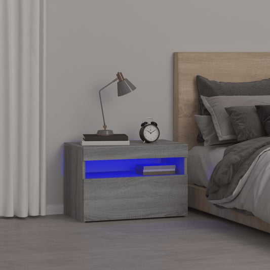 Berkfield Bedside Cabinet with LED Lights Grey Sonoma 60x35x40 cm
