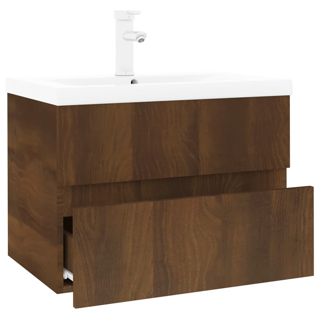 Berkfield Sink Cabinet with Built-in Basin Brown Oak Engineered Wood