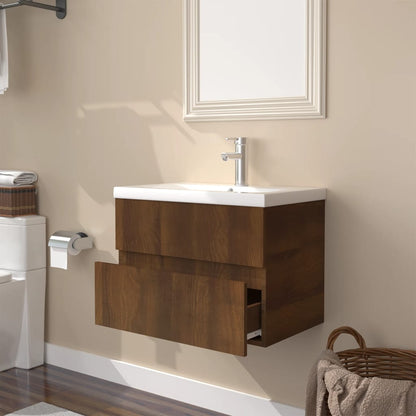 Berkfield Sink Cabinet with Built-in Basin Brown Oak Engineered Wood