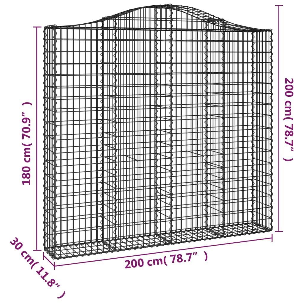 Berkfield Arched Gabion Basket 200x30x180/200 cm Galvanised Iron