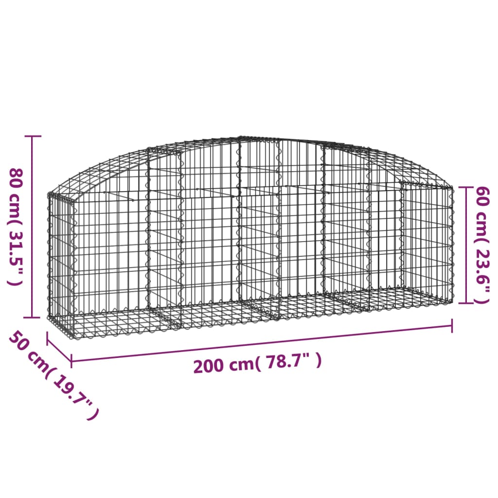 Berkfield Arched Gabion Basket 200x50x60/80 cm Galvanised Iron