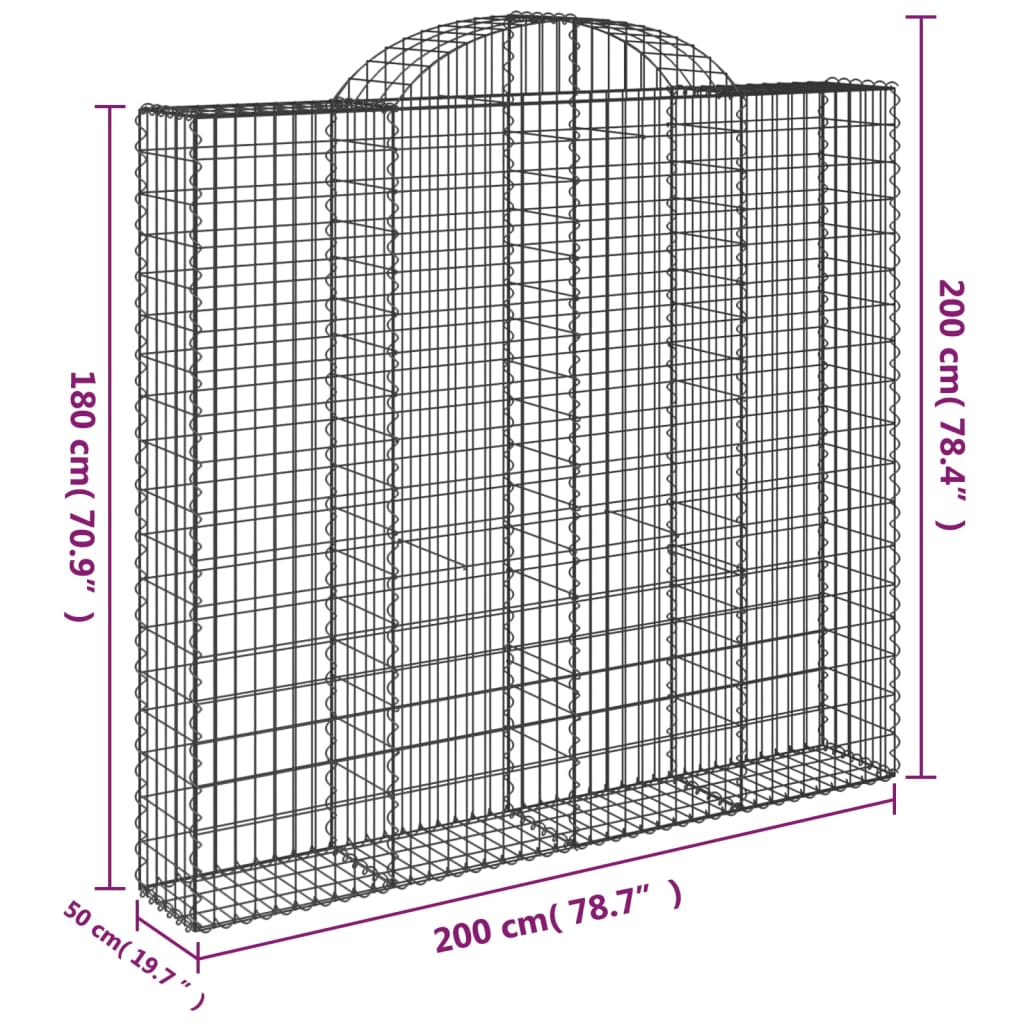 Berkfield Arched Gabion Basket 200x50x180/200 cm Galvanised Iron