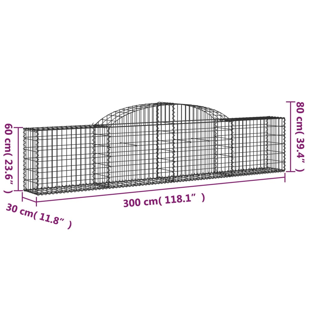 Berkfield Arched Gabion Basket 300x30x60/80 cm Galvanised Iron