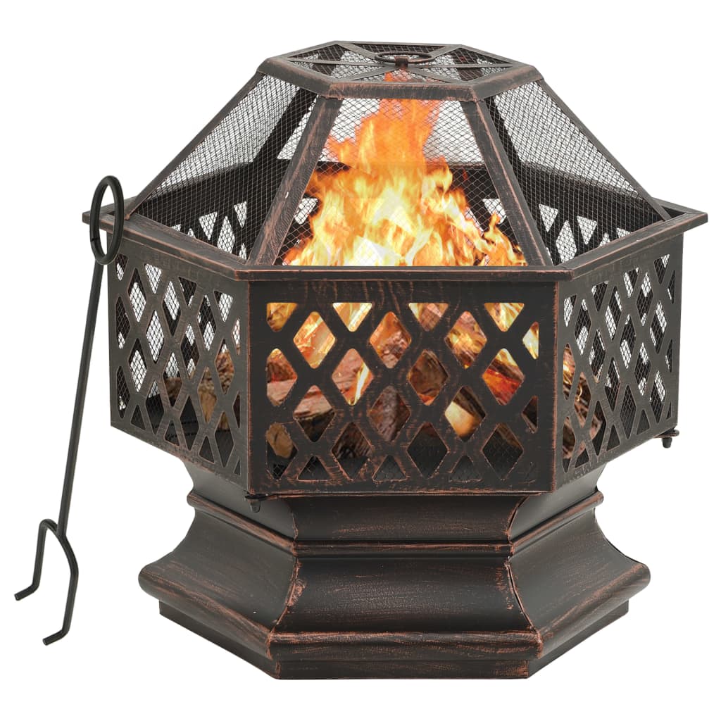 Berkfield Rustic Fire Pit with Poker 62x54x56 cm XXL Steel