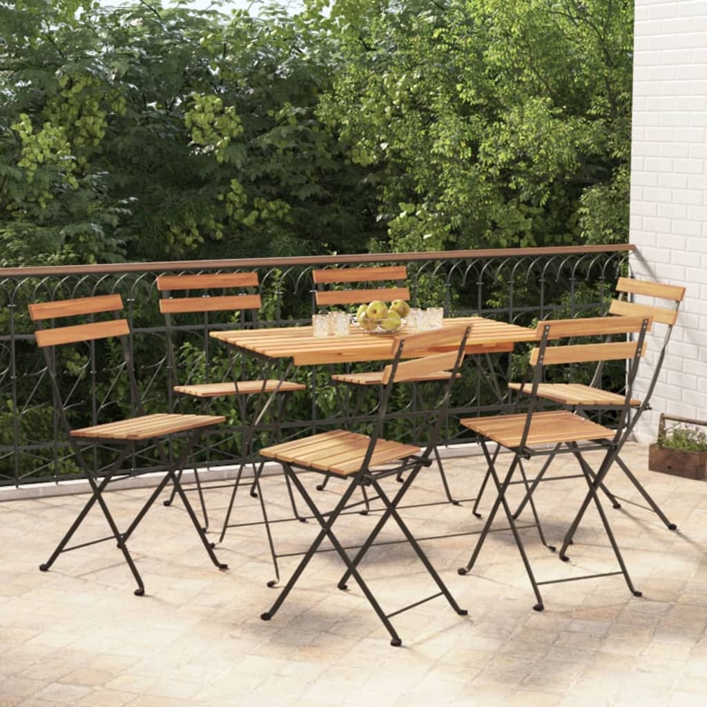 Berkfield 7 Piece Folding Bistro Set Solid Wood Acacia and Steel