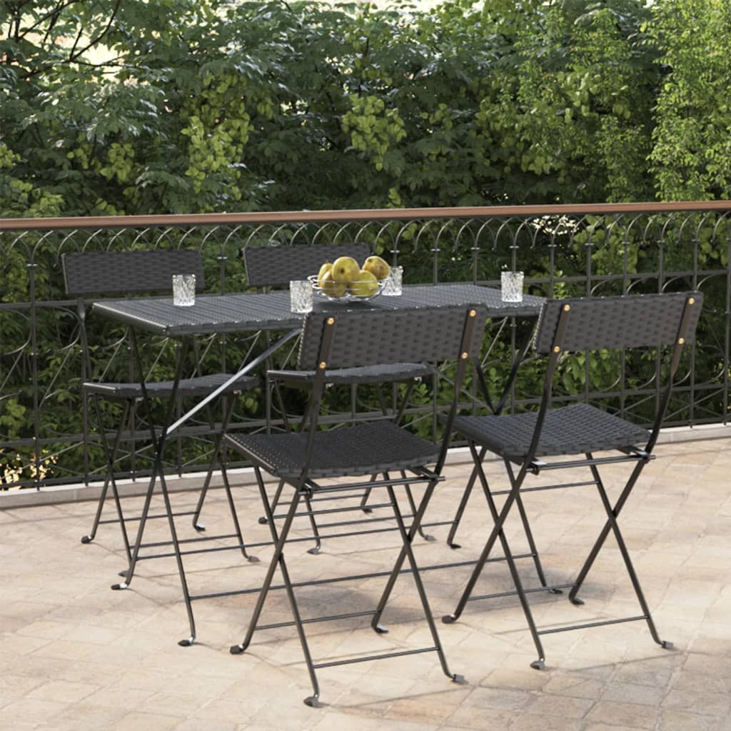 Berkfield Folding Bistro Chairs 4 pcs Black Poly Rattan and Steel