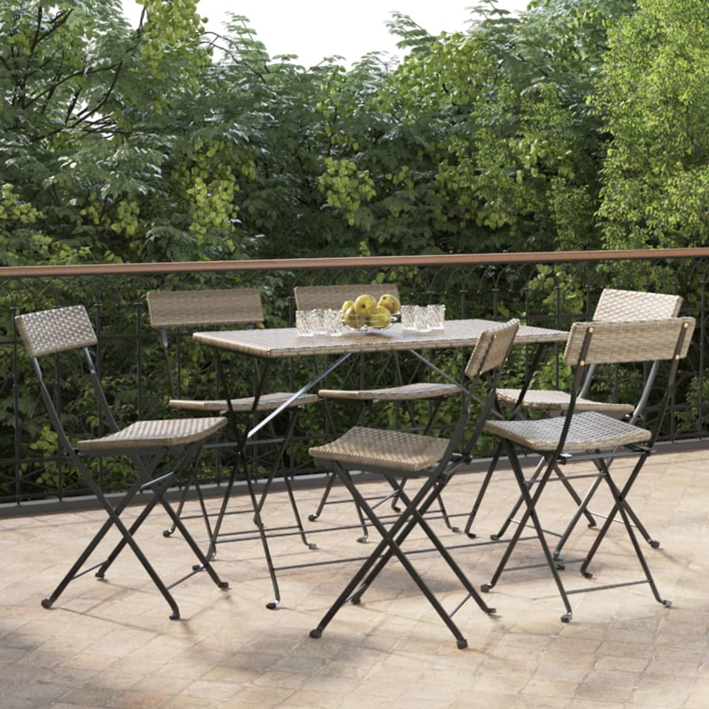 Berkfield Folding Bistro Chairs 6 pcs Grey Poly Rattan and Steel