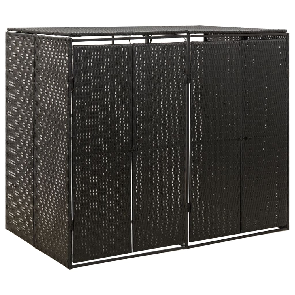 Berkfield Double Wheelie Bin Shed Black 140x80x117 cm Poly Rattan
