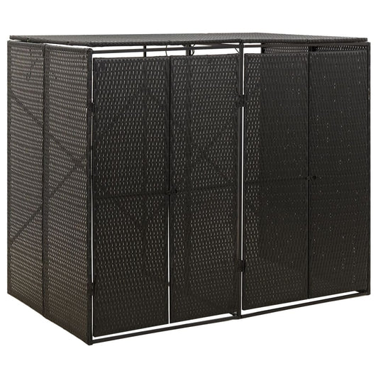 Berkfield Double Wheelie Bin Shed Black 140x80x117 cm Poly Rattan