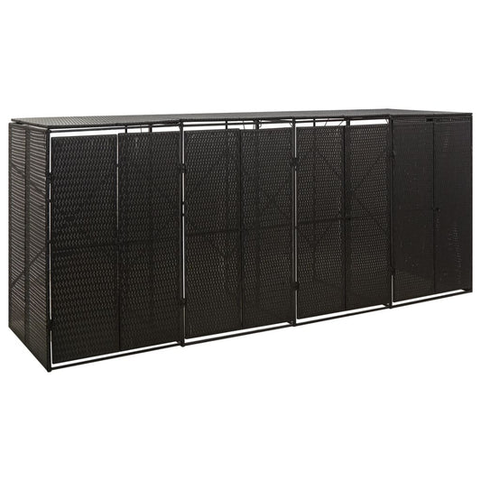 Berkfield Quadruple Wheelie Bin Shed Black 274x80x117 cm Poly Rattan