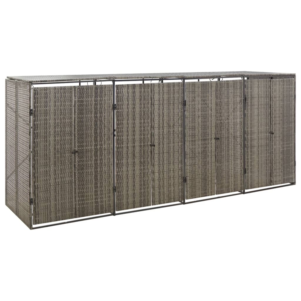 Berkfield Quadruple Wheelie Bin Shed Grey 274x80x117 cm Poly Rattan