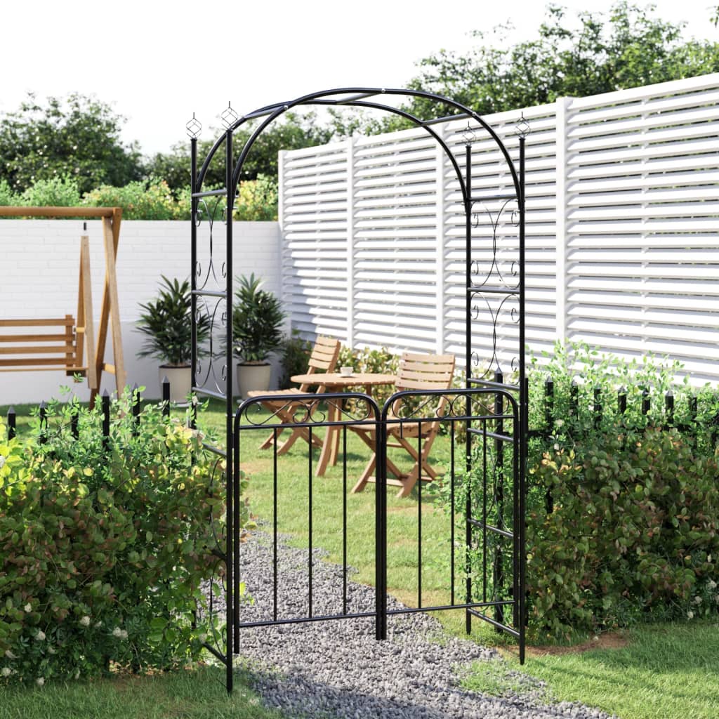 Berkfield Garden Arch with Gate Black 108x45x235 cm Steel