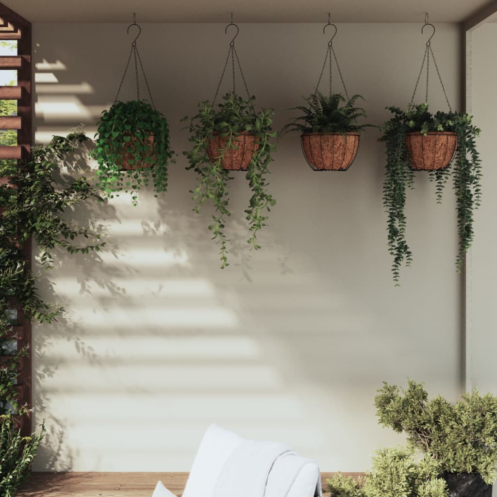Berkfield Hanging Planters 4 pcs with Coco Liners Black �_�”�_ 35x52 cm Steel