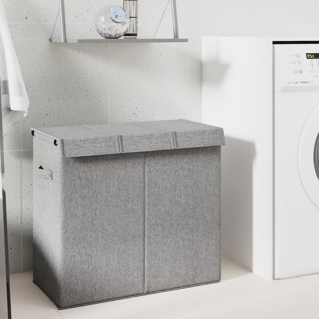 Berkfield Foldable Laundry Hamper Grey 64.5x34.5x59 cm Faux Linen Fabric