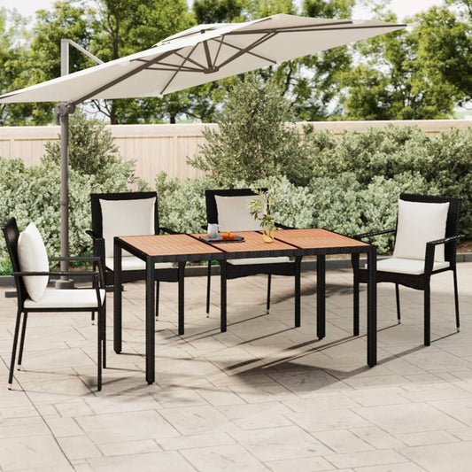 Berkfield Garden Table with Wooden Top Black Poly Rattan&Solid Wood Acacia