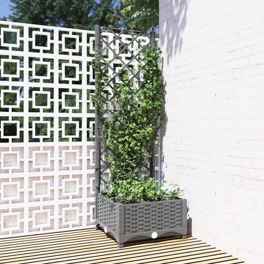 Berkfield Garden Planter with Trellis Light Grey 40x40x121.5 cm PP