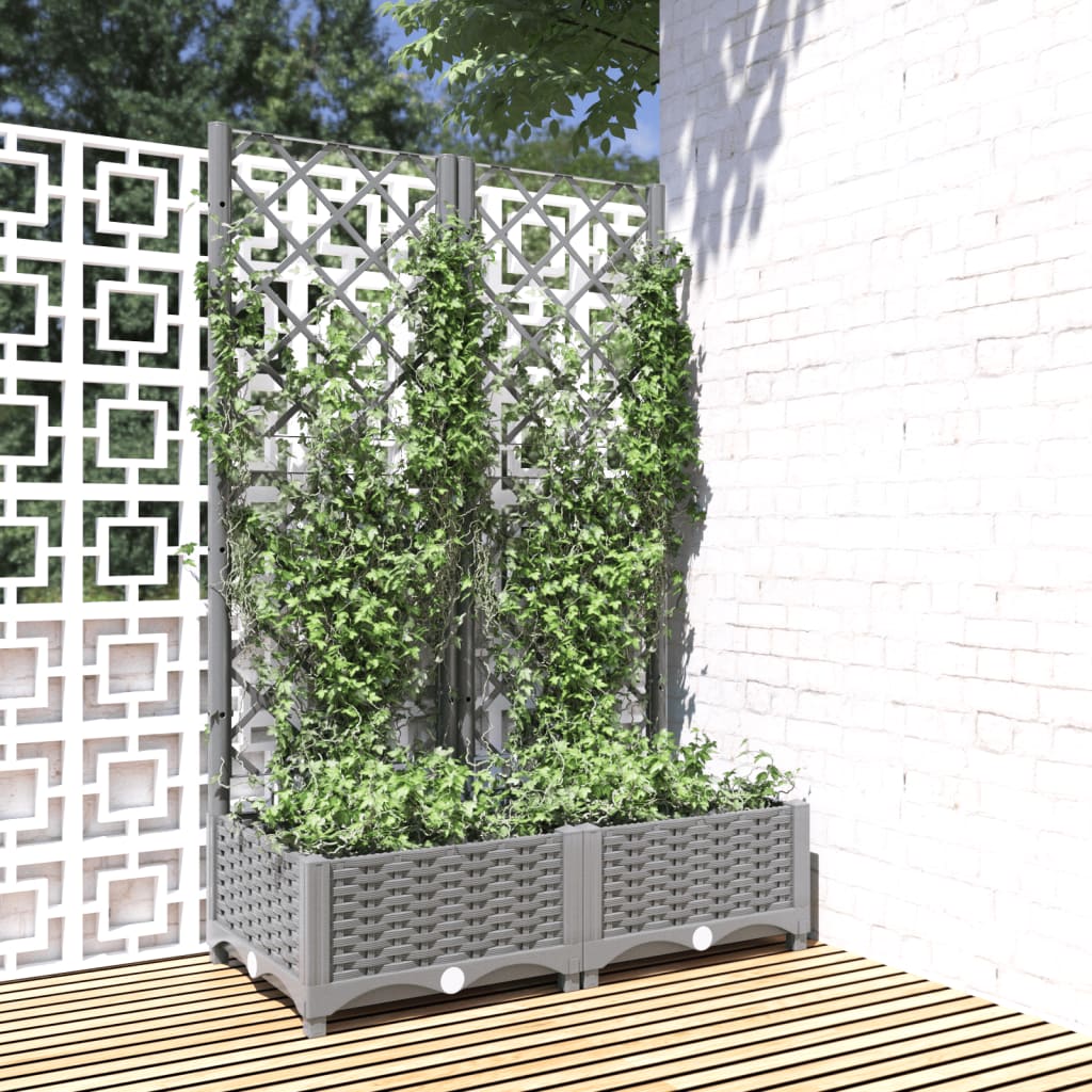 Berkfield Garden Planter with Trellis Light Grey 80x40x121.5 cm PP