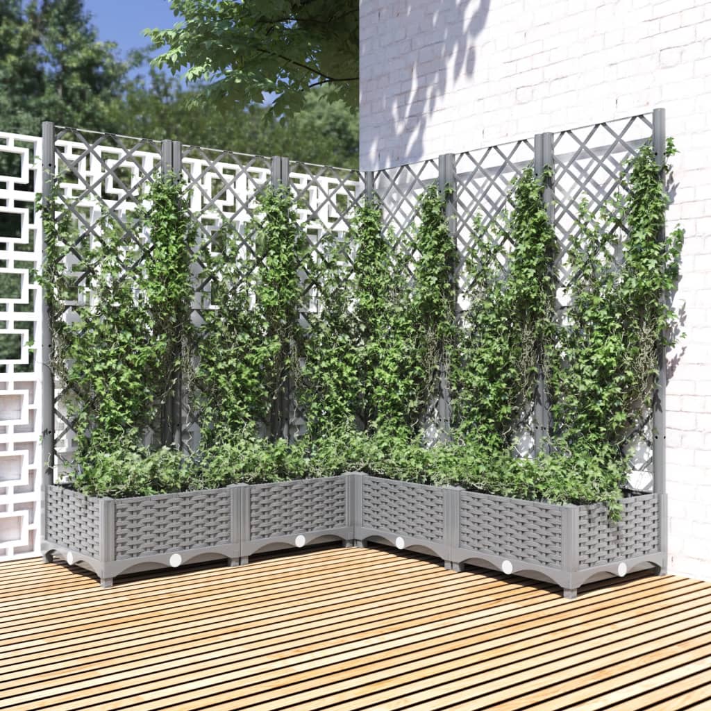 Berkfield Garden Planter with Trellis Light Grey 120x120x121.5 cm PP
