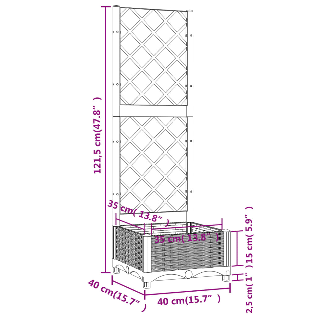 Berkfield Garden Planter with Trellis White 40x40x121.5 cm PP
