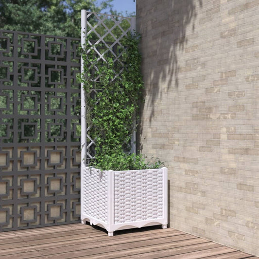 Berkfield Garden Planter with Trellis White 40x40x136 cm PP