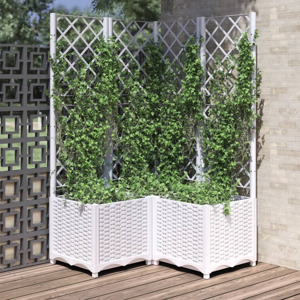 Berkfield Garden Planter with Trellis White 80x80x136 cm PP