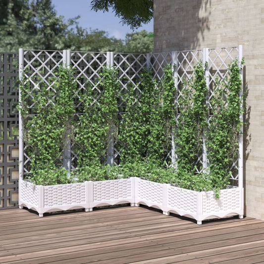 Berkfield Garden Planter with Trellis White 120x120x121.5 cm PP