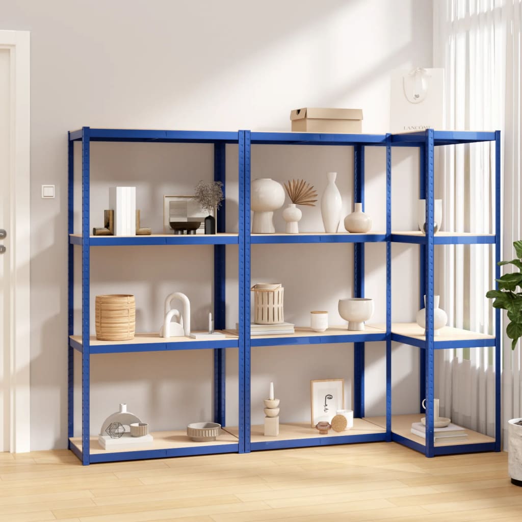 Berkfield 4-Layer Shelves 3 pcs Blue Steel&Engineered Wood