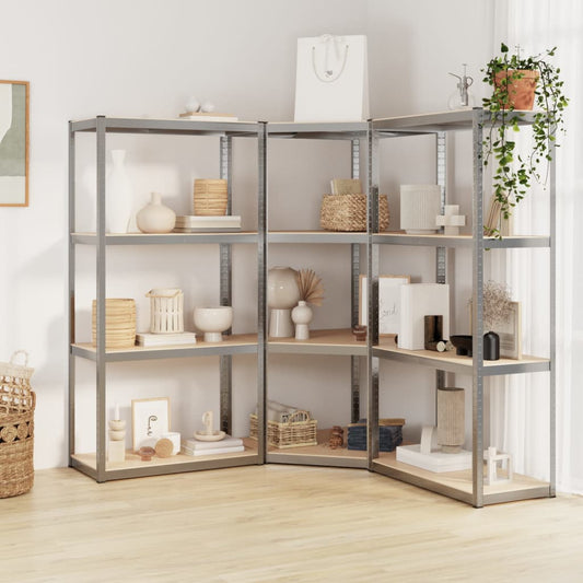 Berkfield 4-Layer Shelves 3 pcs Silver Steel&Engineered Wood