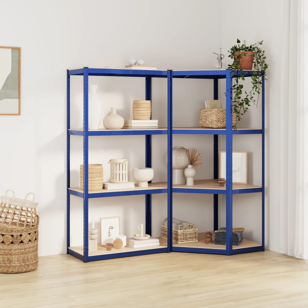 Berkfield 4-Layer Shelves 2 pcs Blue Steel&Engineered Wood