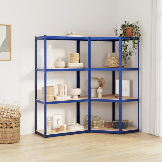 Berkfield 4-Layer Shelves 2 pcs Blue Steel&Engineered Wood
