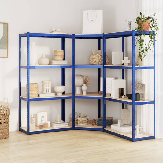 Berkfield 4-Layer Shelves 3 pcs Blue Steel&Engineered Wood