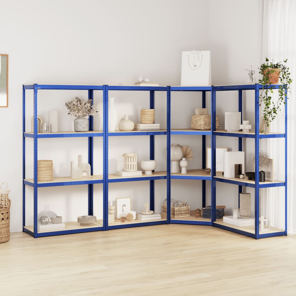 Berkfield 4-Layer Shelves 4 pcs Blue Steel&Engineered Wood